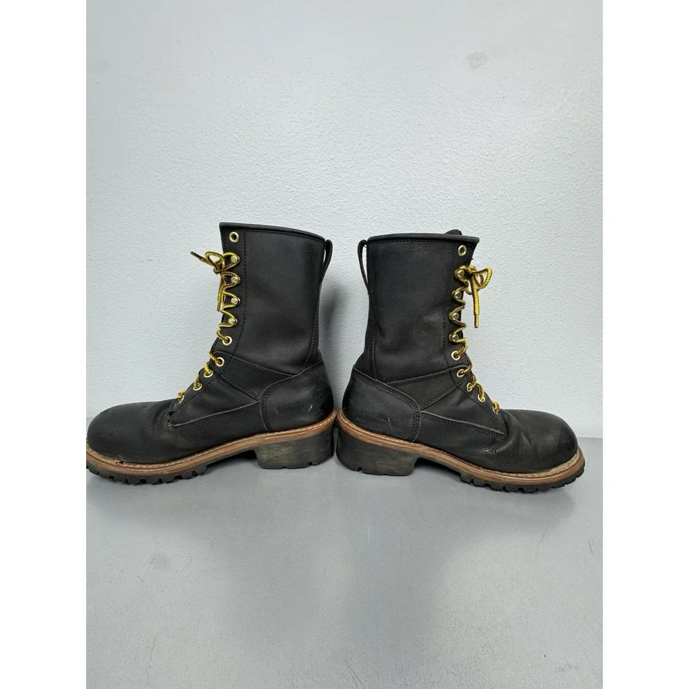 Work Zone Logger Boots Mens 8 Black Leather Waterproof Lace S950 Steel Toe 10